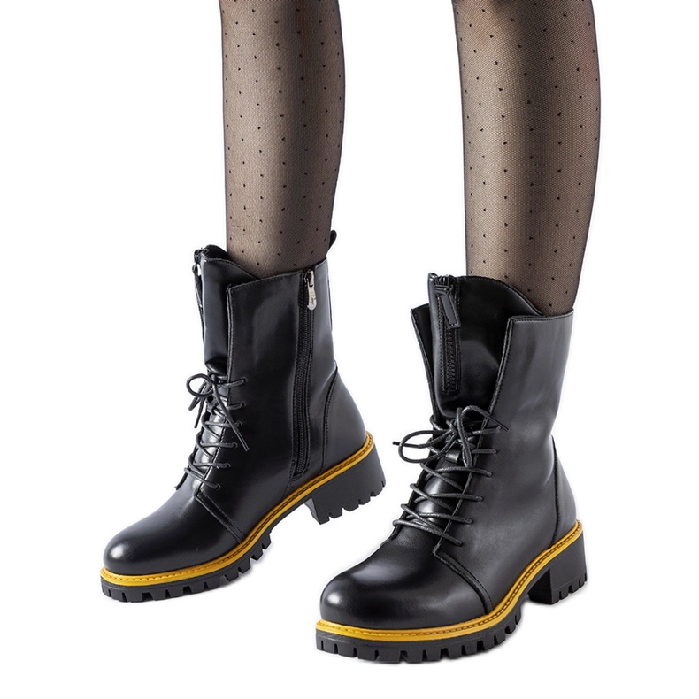 Stivali worker neri con decoro Elisabetta giallo nero