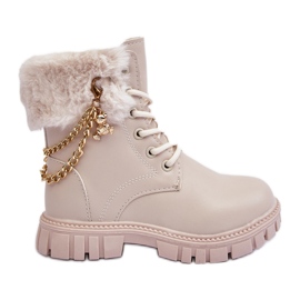 Stivaletti da bambino in calda pelle con catena, Beige Cadia