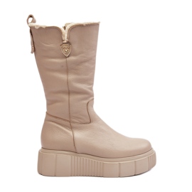 Lemar Stivali Da Donna In Pelle Beige Con Lana Bayla