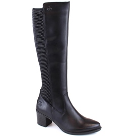 Comodi stivali da donna in pelle con gomma, isolanti neri Rieker Y2050-00 nero