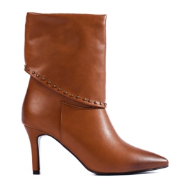 Stivaletti marroni eleganti Shelovet con tacco alto marrone