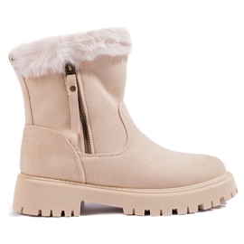 W. Potocki Stivaletti in pelle scamosciata beige con pelliccia di Potocki