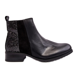 Stivaletti Chelsea da donna con tacco piatto con paillettes, Nero Messio
