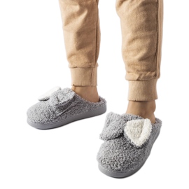Calde pantofole grigie con fiocco Delfio grigio