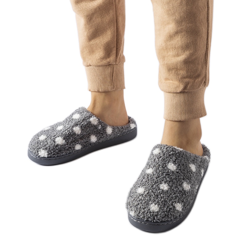 Calde pantofole grigie con pois bianchi grigio
