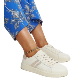 Sneakers stringate in pelle beige