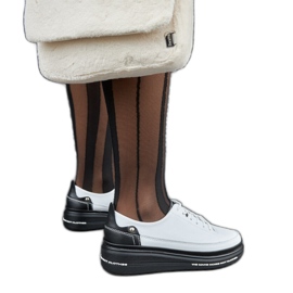 Sneakers con zeppa in pelle bianca e nera Piano
