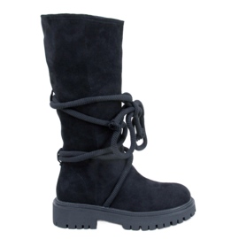Stivali in pelle scamosciata con cordoncino Spicer Black nero