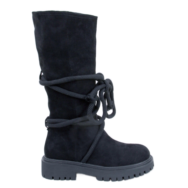 Stivali in pelle scamosciata con cordoncino Spicer Black nero