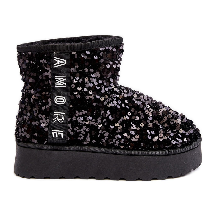 Doposci da Donna con Plateau Decorati con Paillettes, Silmo Nero