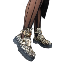Stivaletti leopardati beige su plateau Lograto