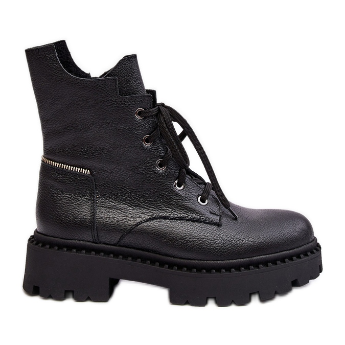 Stivali Trapper in pelle da donna con cerniera Zazoo 949P Neri nero