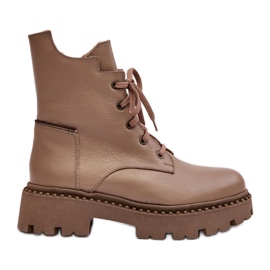 Stivali Trapper in pelle da donna con cerniera Zazoo 949P Beige scuro