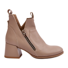 Stivali Da Donna In Pelle Con Tacco Basso Con Ritagli Zazoo 850 Beige