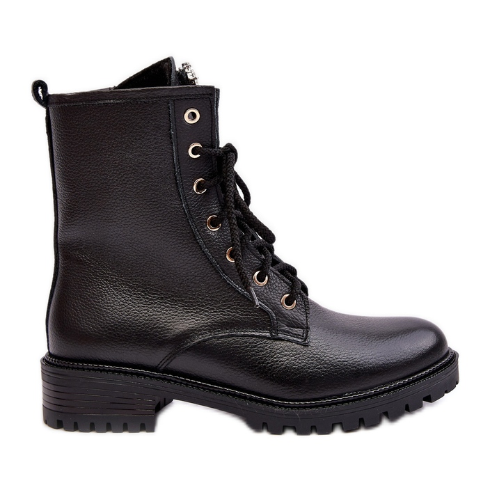Stivaletti Worker Da Donna In Pelle Con Decorazione Zazoo 1757 Nero
