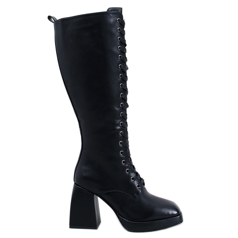 Wednesday Stivali stringati neri con tacco largo nero