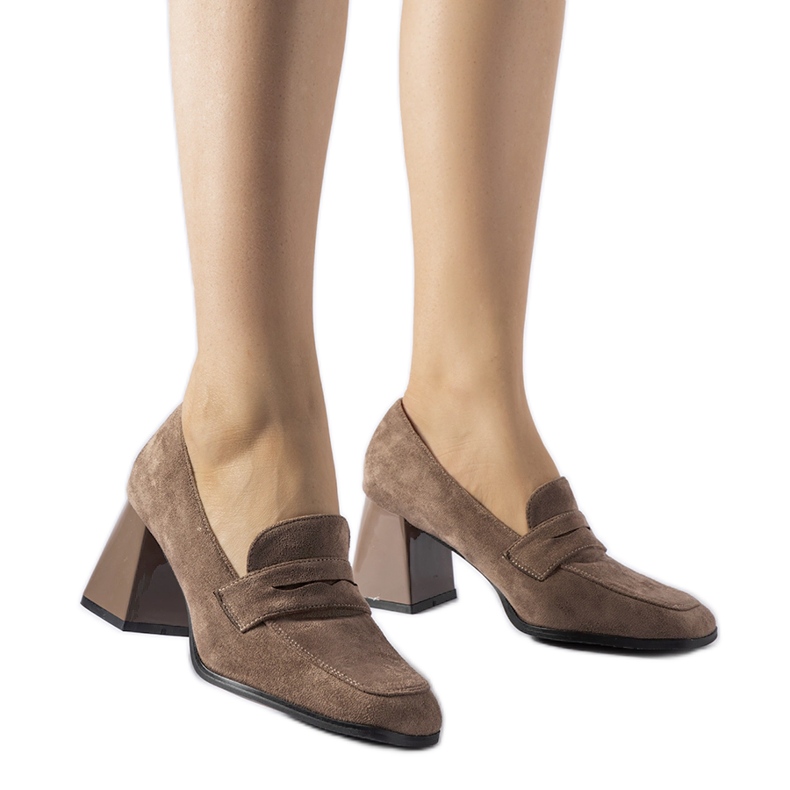 Décolleté marroni con tacco Mill in vernice marrone