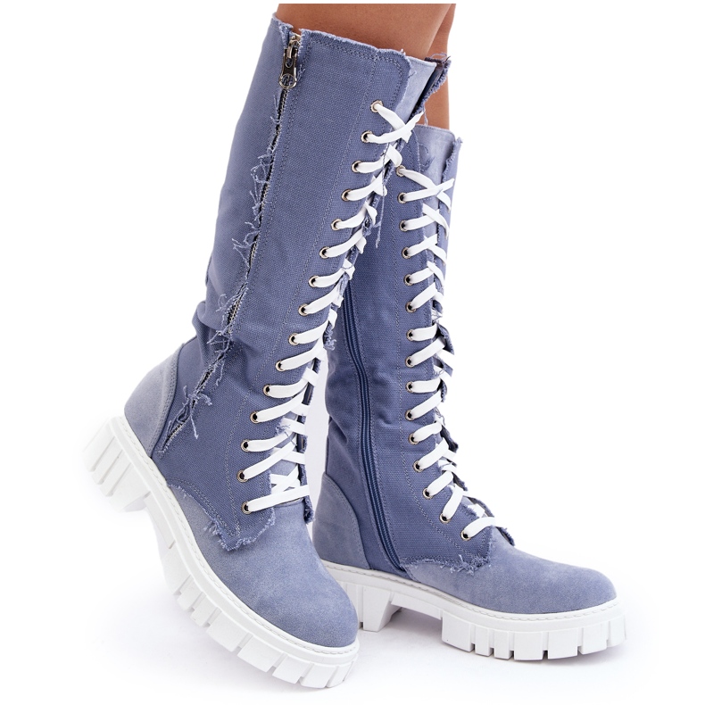 Stivali Di Jeans Isolanti Da Donna Con Lacci, Cresanta Blu beige