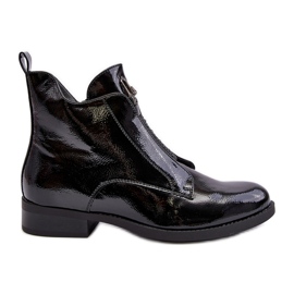 Stivali con tacco piatto da donna in pelle verniciata, Nero caldo S.Barski HY75-120 Nero