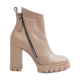 Stivaletti alla moda in pelle con tacco alto Laura Messi 2509 Beige chiaro
