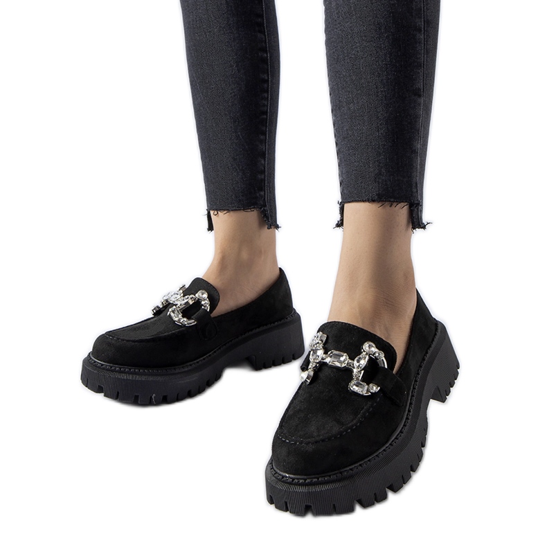 Mocassini Crescenzo neri con strass nero