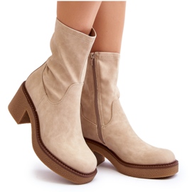 Sergio Leone Stivali da donna Tozanna beige su tacchi grossi