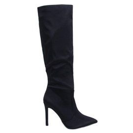 Stivali con tacco alto in raso nero Strauss