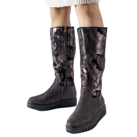 Stivali camo isolanti grigi con Piazzolla in eco-camoscio grigio