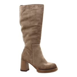 Stivali Sopra il Ginocchio da Donna in Pelle Scamosciata, Beige Lemar Ceraxa