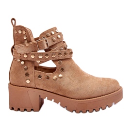 Bella Stivali Da Donna In Camoscio Con Borchie Decorative Beige