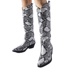 Stivali da cowboy Chapin in bianco e nero con stampa serpente