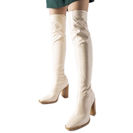 Stivali lunghi beige con tacco alto di Faubourg