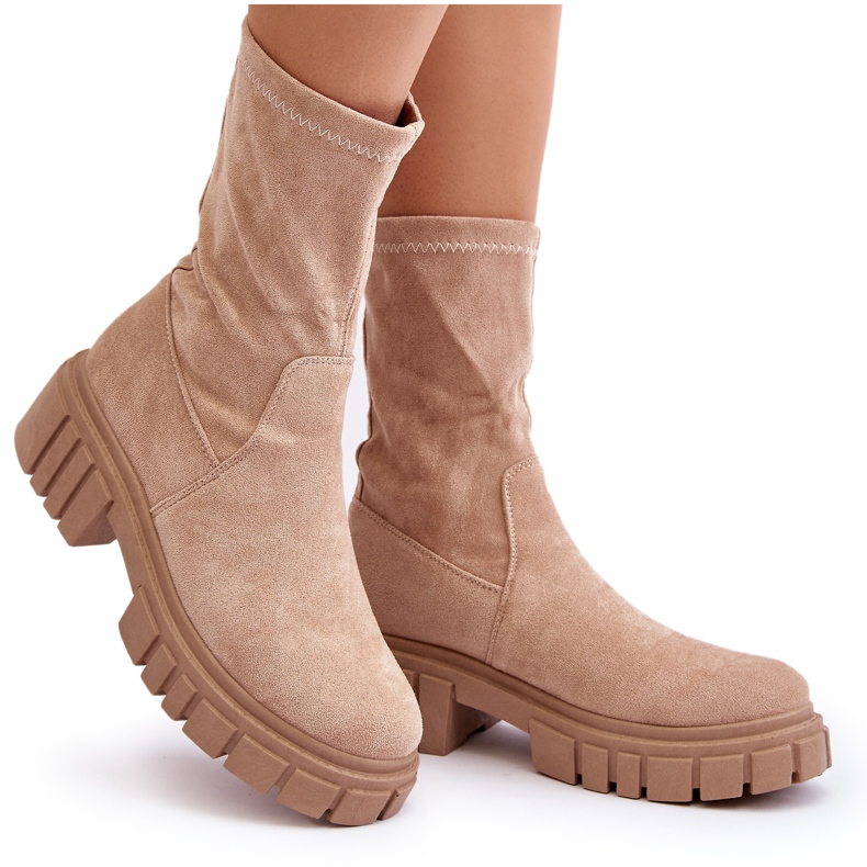 Stivali beige con tacco piatto slip-on Divella Workers