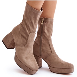 Stivaletti Da Donna Con Tacco Grosso e Plateau, Adelles Beige Scuro