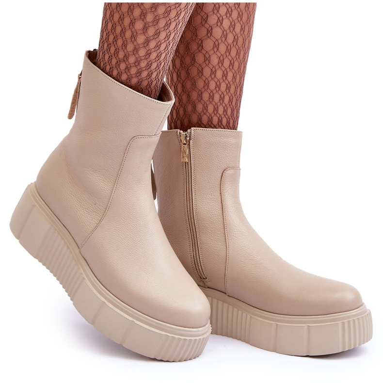 Stivaletti in pelle da donna con plateau Beige Lemar Jenefer