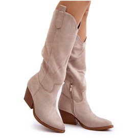 Stivali da cowboy sopra il ginocchio da donna, beige chiaro, Oppore