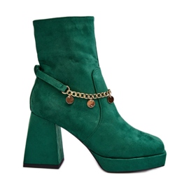 Stivaletti da donna con catena, verde Tiselo