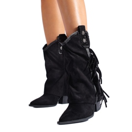 Stivali da cowboy con frange in pelle scamosciata nera da donna di Shelovet nero