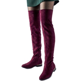 Stivali lunghi Elwira in caldo eco-suede bordeaux rosso