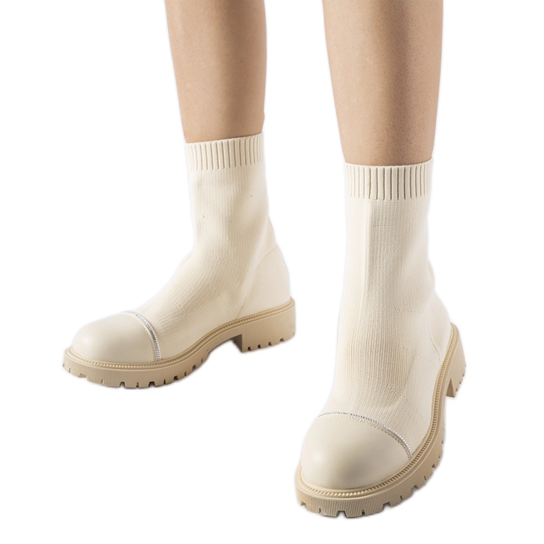 Stivaletti a calzino beige con strass di Vail