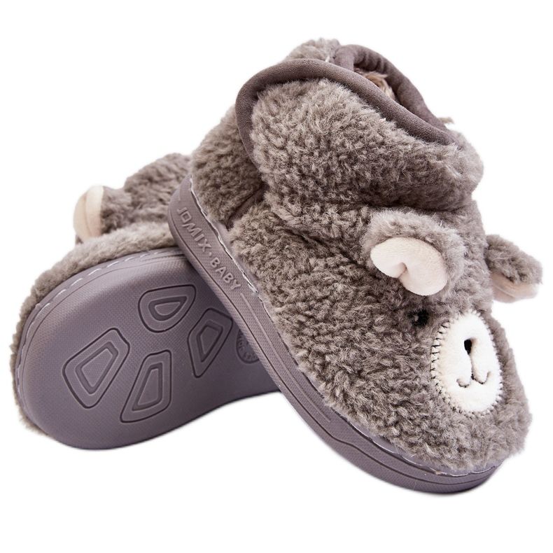 Pantofole isolanti per bambini con orsacchiotto, Eberra grigia grigio