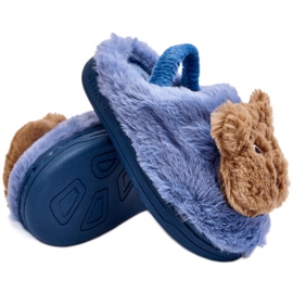 Pantofole in pelliccia per bambini con orsetto di peluche, Dicera blu