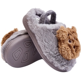 Pantofole in pelliccia per bambini con orsetto, Grigio Dicera