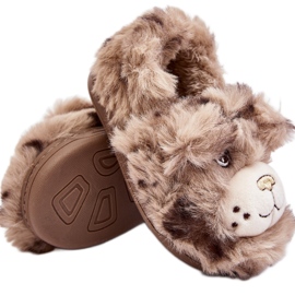 Pantofole per bambini in pelliccia con orsacchiotto, Apolanie beige scuro