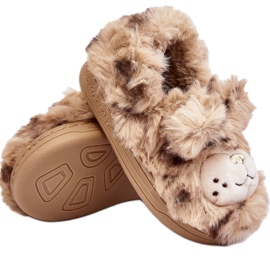 Pantofole per bambini in pelliccia con orsetto, Beige Apolanie