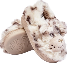 Pantofole pelose per bambini con orsacchiotto, Apolanie beige chiaro