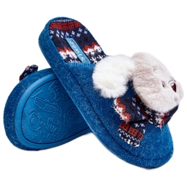 Pantofole per bambini con suola spessa con orsacchiotto, blu, Dasca
