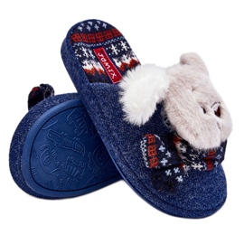 Pantofole per bambini con suola spessa con orsetto di peluche, Dasca blu navy