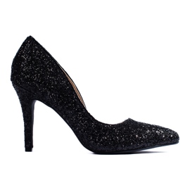Décolleté da donna con tacco alto nere glitterate di Shelovet nero