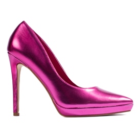 Shelovet décolleté con tacco alto metallizzato fucsia viola